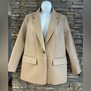 BCBG Maxazria Women’s Vegan Leather Blazer Jacket Latte Size Small